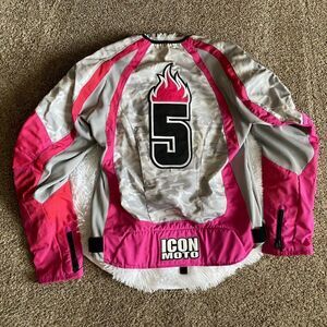 Icon Motorcycle Jacket Pink Padded Number 5 Womens Size XXL